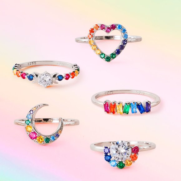 Rainbow Heart Valentine Ring, 925 Sterling Silver Size 6 Charmed Aroma - Picture 6 of 6